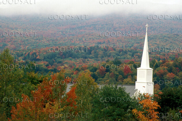 Church Steeple in Autumn Mountains