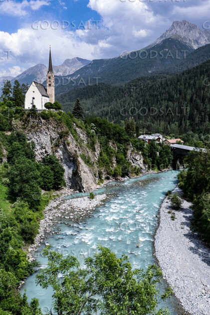 Church by the Mountain River