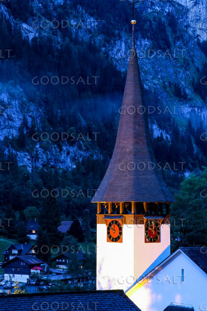 Alpine Church Steeple at Evening