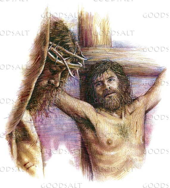 One of Two Thieves Speaks to Jesus From the Cross
