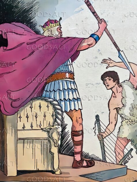 Saul Casts His Spear at David