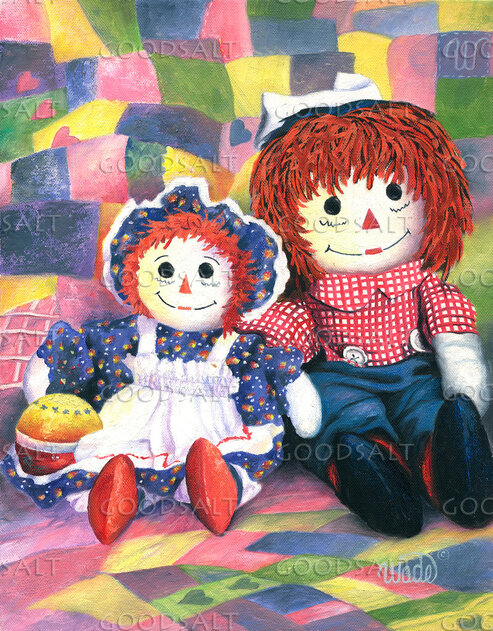 Childhood Rag Dolls on Patchwork Quilt
