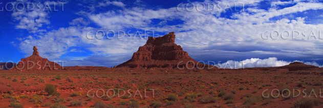 UTAH. Panorama of Valley of the Gods, wet from an autumn rai