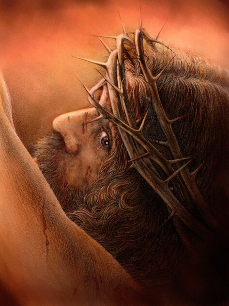 Face of Jesus Looking over Shoulder While on Cross