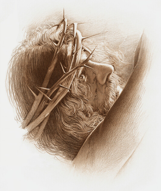 Head  View of Jesus Wearing Crown of Thorns