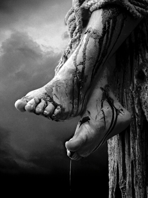Jesus' Feet Nailed to the Cross.