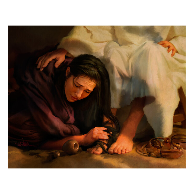 Mary Washing Jesus' Feet With Her Tears - 20" x 16" - Gallery Wrap - Product view