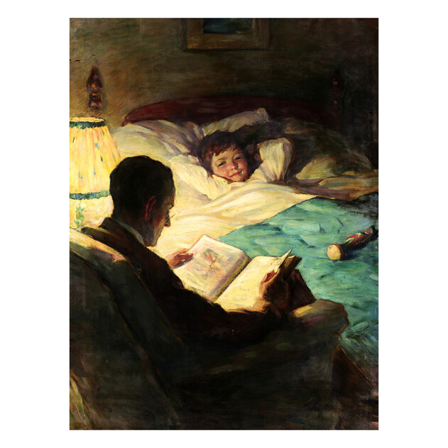 Father Reading to Boy in Bed - 18" x 24" - Gallery Wrap - Product view