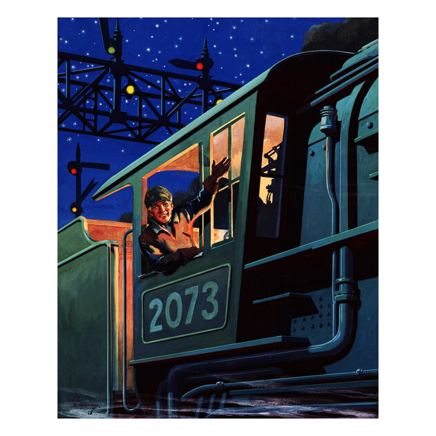 Engineer Looking Out of Cab - 16" x 20" - Gallery Wrap - Product view