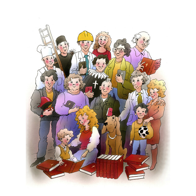 All Sorts of People With Bibles - 16" x 20" - Gallery Wrap - Product view
