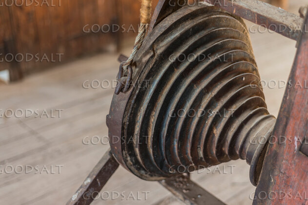 Interior of heritage shearing shed detailing tools and machinery