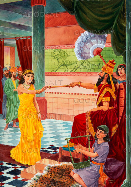 King Xerxes Holds Out Golden Scepter