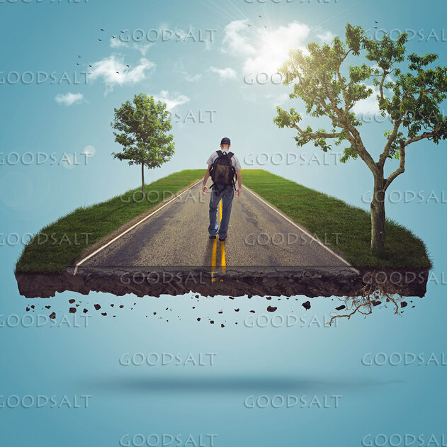 Man Walking on Floating Road