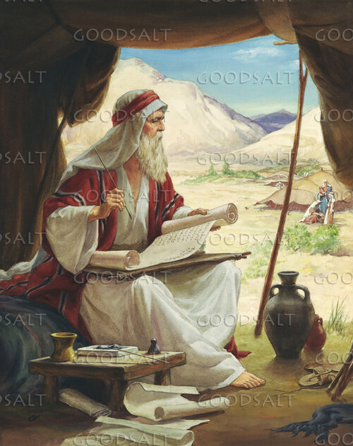 Moses in Tent Writing on Scroll