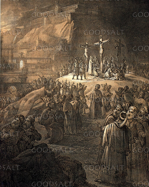 Crucifixion of Jesus three crosses darkness calvary Golgotha