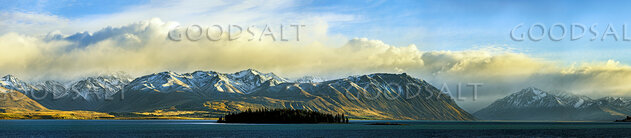 Under yellow cloud to lake island.