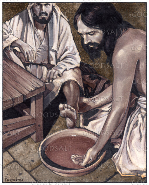 Jesus washing the feet of his disciples.