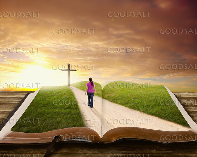 Woman Walking on Bible