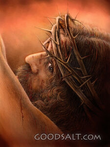 Face of Jesus Looking over Shoulder While on Cross