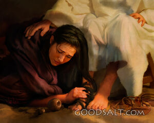 Mary Washing Jesus' Feet With Her Tears