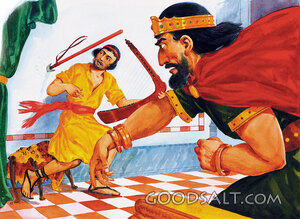 Saul Hurls His Spear at David