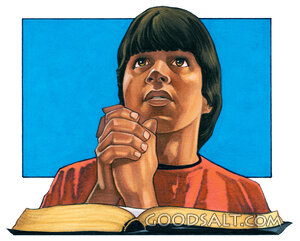 Child Praying Over an Open Bible