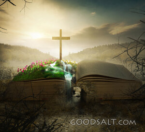 Bible With Garden and Cross