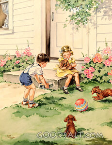 Children Feeding Puppies