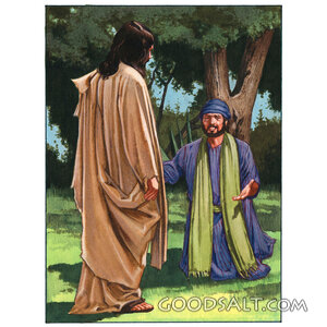 The Rich Young Ruler Kneels Before Jesus