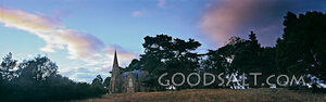 Church Amongst Trees With Pink Clouds
