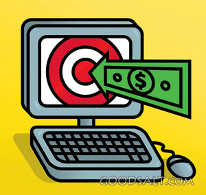 Computer Screen With Bull's Sys and Dollar Bill