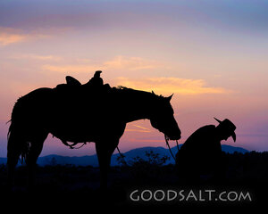 Cowboy at Sunset Praying