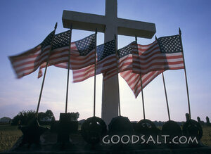 Cross Memorial with American Flags