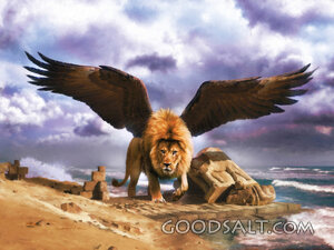 Daniel 7 Prophetic Lion With Babylonian Ruins