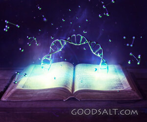 DNA strand and open Bible.