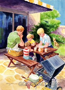 Family Praying Outdoors