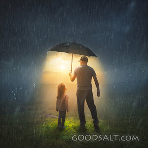 Father and Daughter in the Rain
