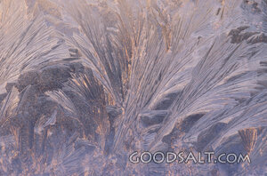 blue hoar frost on glass