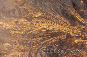 Golden hoar frost on glass