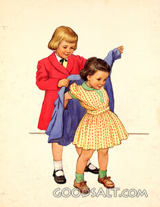 Girl Helping Smaller Child with Coat