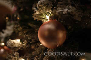 IDAHO. Boise. Festival of Trees. Pink ornaments on a white f