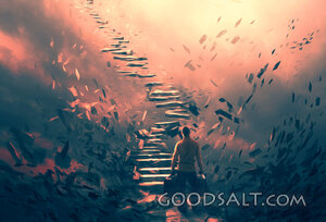 Illustration of a Man and Dangerous Stairs