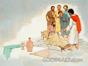 Jesus Heals a Sick Man Whose Friends Brought Him.