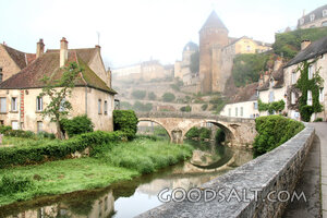 Misty Village by the Stone Bridge