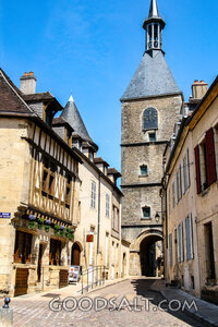 Historic Church Tower on a French Village Street