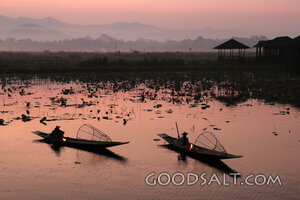 Fishermen at Dawn on the Quiet Lake