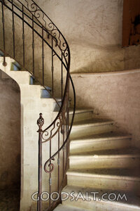 Old Stone Staircase with Wrought Iron Rail