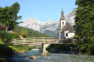 Alpine Chapel by the Mountain Stream