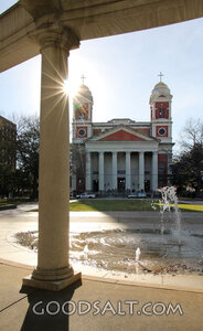 Sunlit Church Fountain