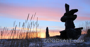 Stone Marker at Winter Sunset
